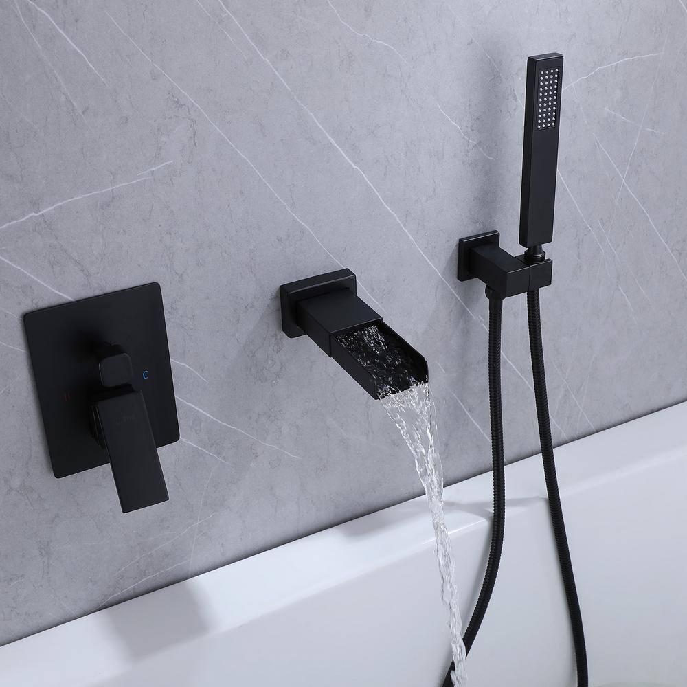 BWE Waterfall Single-Handle 2 Sprayer Wall Mount Bathtub Shower Faucet in Matte Black A-93010-B