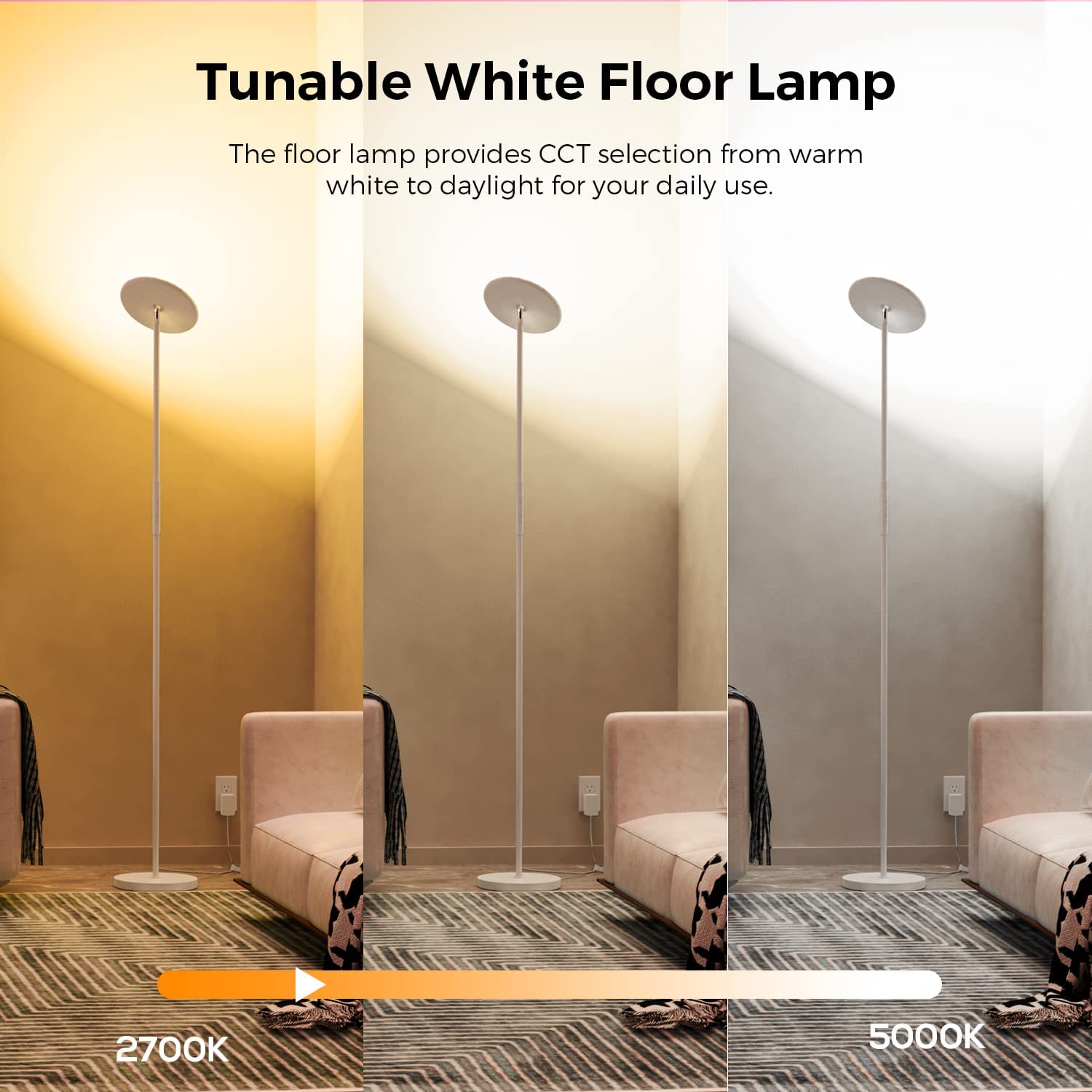 SUNTHIN Smart Floor Lamp, WiFi Standing Lamp Compatible with Alexa & Google Home, 24W RGBW LED Dimmable Torchiere Lamp for Bedroom, Living Room, Office, Reading Room