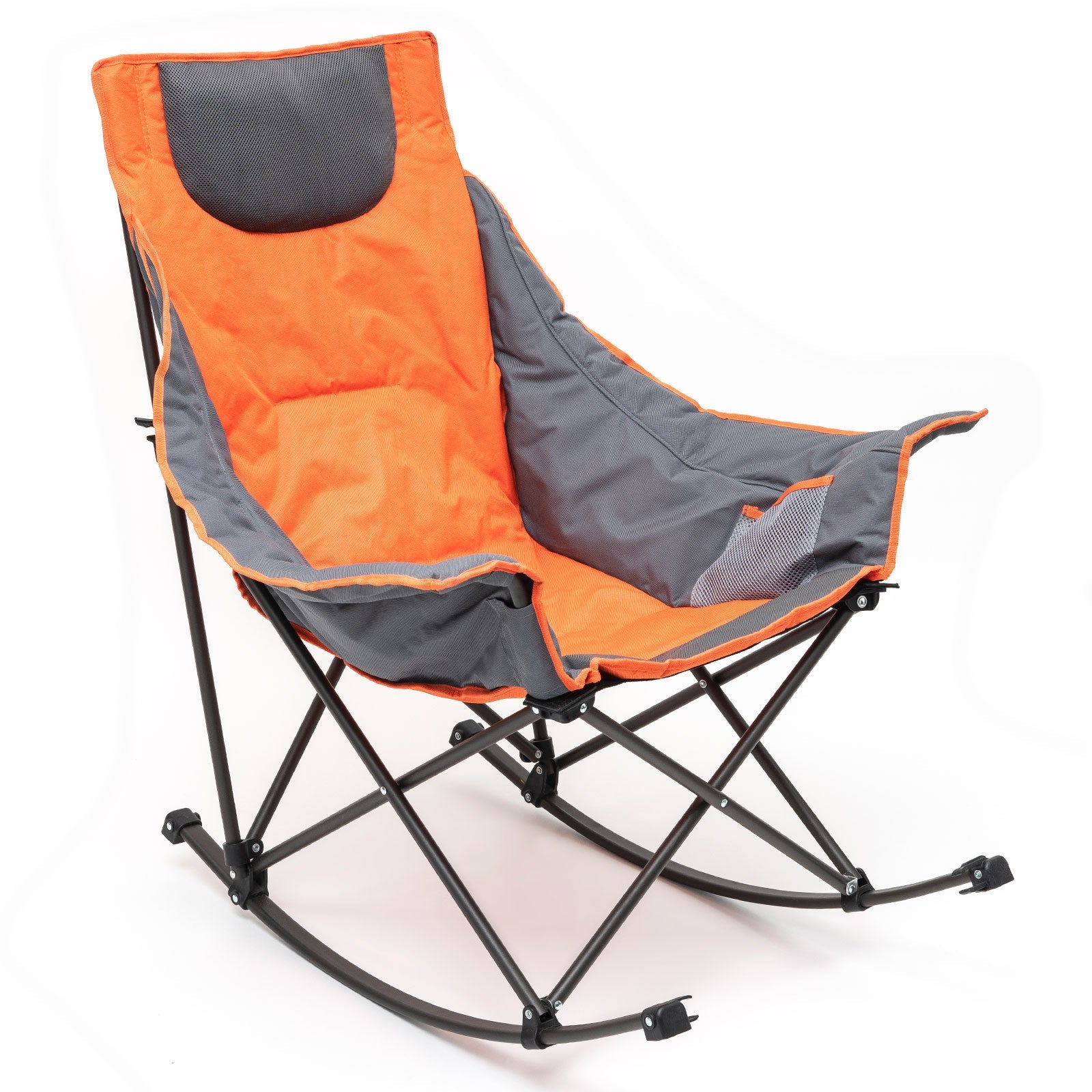 Sunnyfeel Camping Rocking Chair for Adults, Luxury Padded Recliner, Oversized Folding Rocker Lawn Chair (Orange)