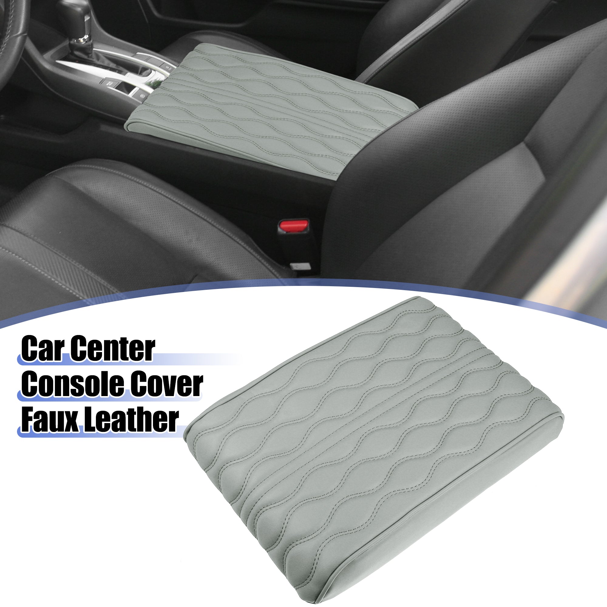 Auto Armrest Cushion Cover Center Console Box Pad Waterproof Faux Leather Cushion Pad Protector Universal Gray