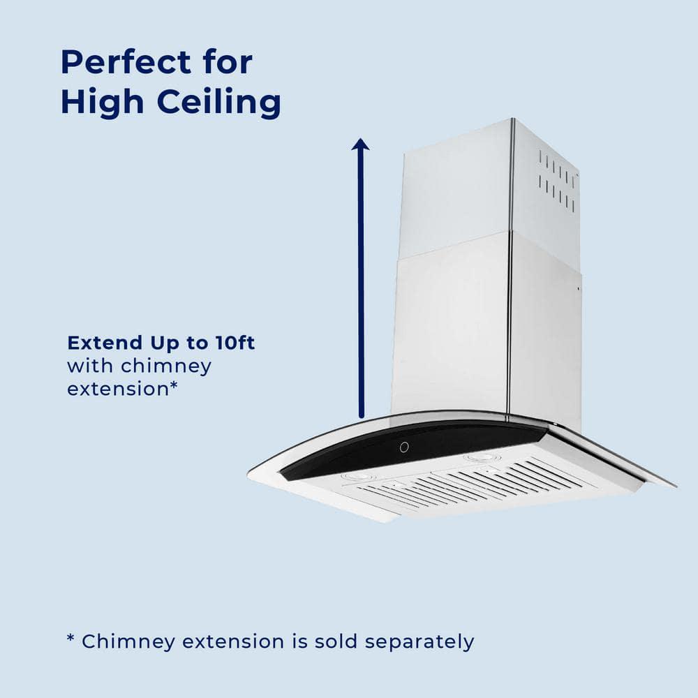 HAUSLANE 30 in Convertible Wall Mount Range Hood with Tempered Glass Baffle Filters in Stainless Steel