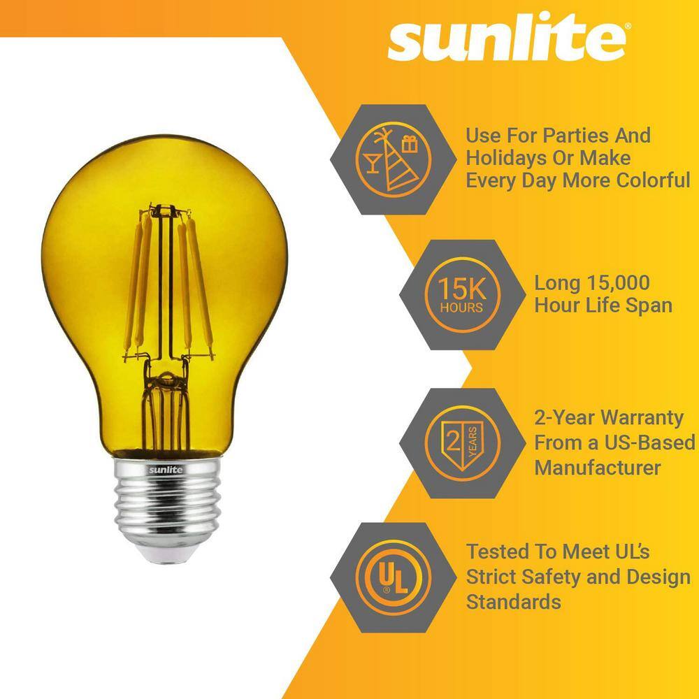 Sunlite 60-Watt Equivalent A19 Medium E26 Base Dimmable Transparent Filament Yellow LED Light Bulb (2-Pack) HD03464-1