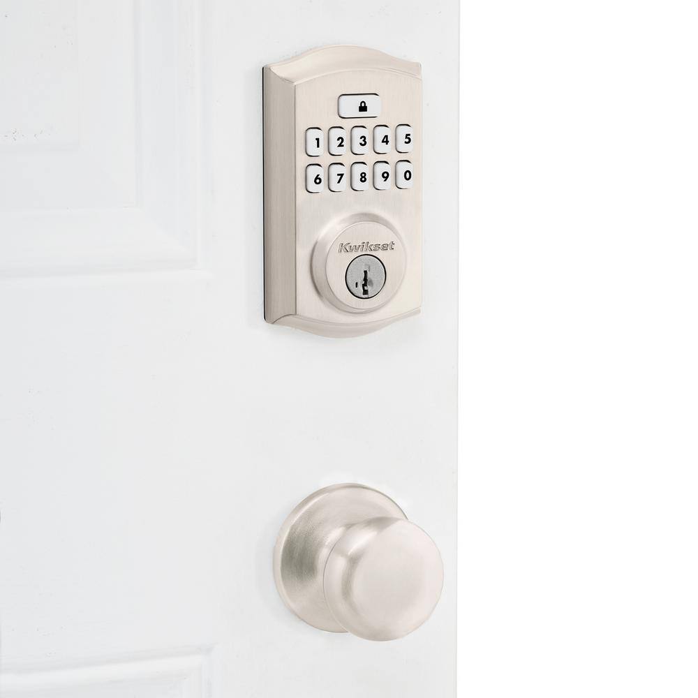 Kwikset SmartCode 260 Traditional Satin Nickel Keypad Electronic Deadbolt Feat SmartKey and Hancock HallCloset Knob Combo Pack 9260TRL720H15RB