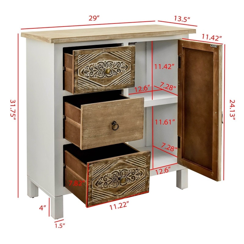 Distinctive Design Versatile Storage Carved Accent Cabinet with Vintage Charm