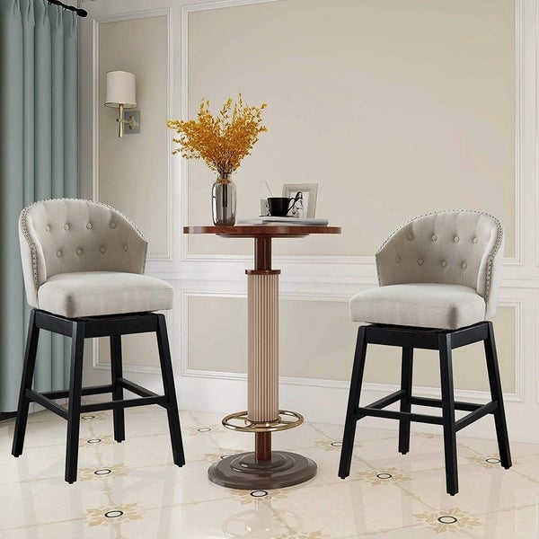 Copper Grove Arichuna Solid Wood Swiveling Tan Tufted Bar Stools (Set of 2)