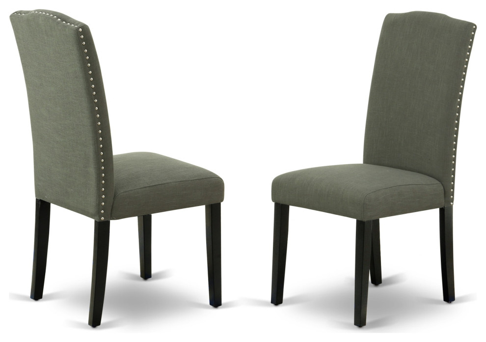 Set of 2 Encinal Parson Chair Black Leg  Linen Fabric Dark Gotham Gray   Transitional   Dining Chairs   by VirVentures  Houzz