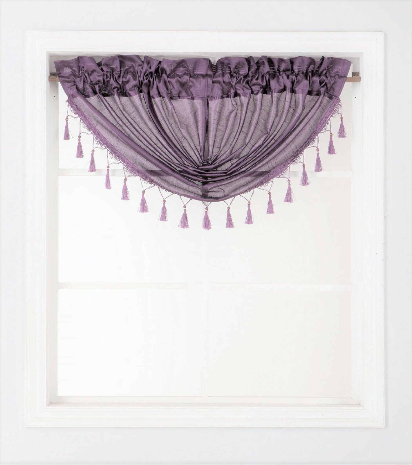 BELLISHED WINDOW SEMI SHEER WATERFALL VALANCE 1 PC JK57 LILAC SOLID TOP CURTAIN KITCHEN ,NURSERY,BATHROOM ATTIC ,PORCHE SIZE 48 WIDE X 38 LENGTH ROD POCKET