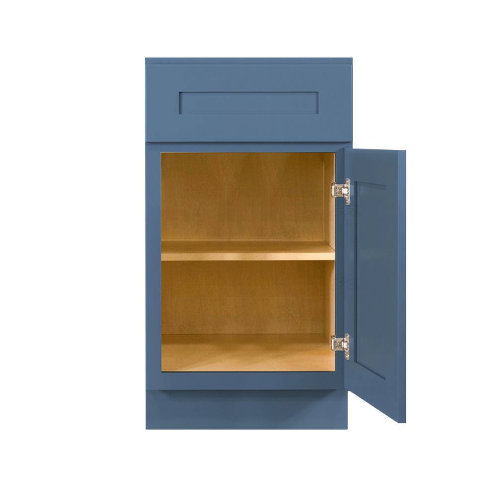 LIFEART CABINETRY Lancaster Blue Plywood Shaker Stock Assembled Base Kitchen Cabinet 18 in. W x 34.5 in. D H x 24 in. D ALB-B18