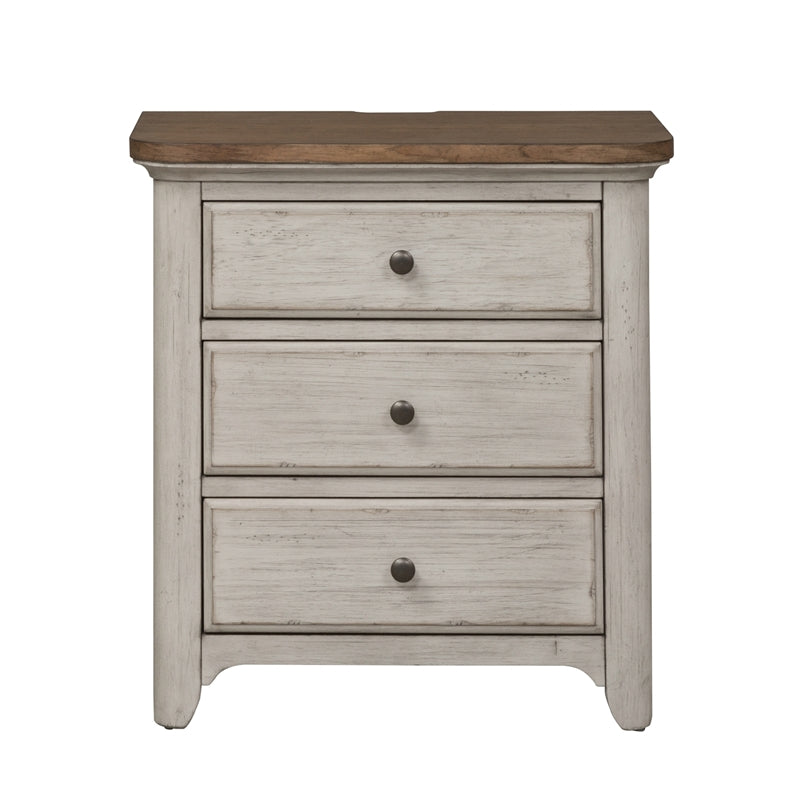 Farmhouse Reimagined White 3 Drawer Night Stand w/ Charging Station