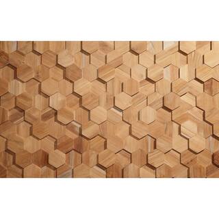 WALL!SUPPLY 0.79 in. 5.91 in. 10.24 in. UltraWood Teak Hexagon Natural Jointless Wall Paneling (25-Pack) 22760131