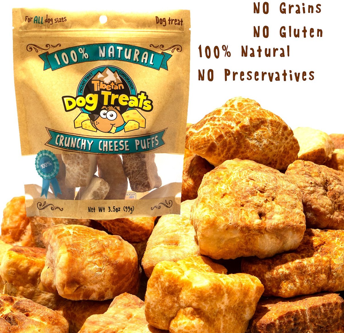 Tibetan Dog Treats Crunchy Cheese Puffs Grain-Free Dog Treats， 3.5-oz pouch