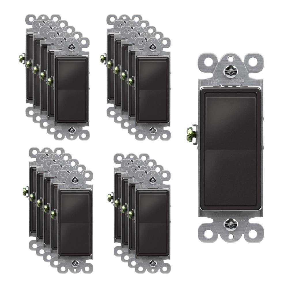 ENERLITES 15 Amp DecoratorRocker Light Switch Single Pole Dark Bronze (20-Pack) 91150-DB-20PCS