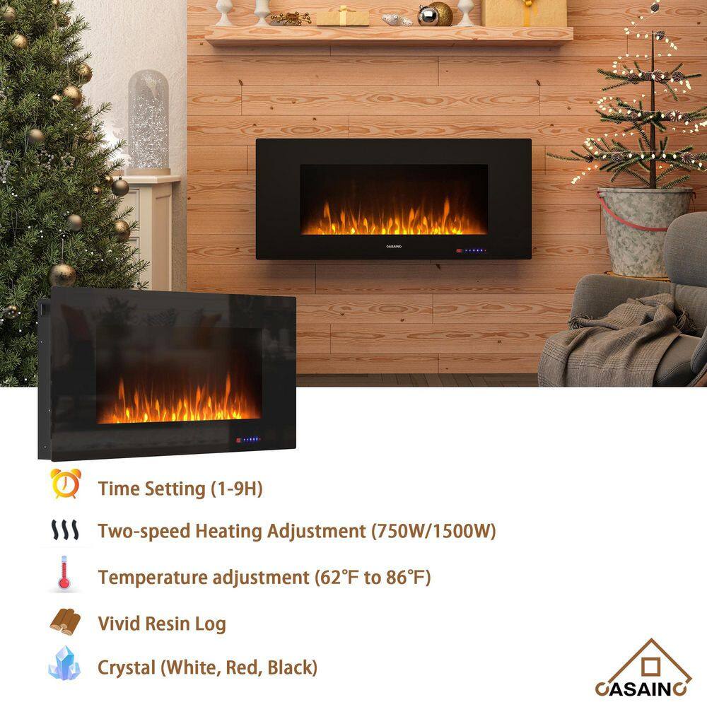 CASAINC 42 in. Black Toughened Wall Mounted Electric Fireplace Winter Home Decor VL-WF-WM42