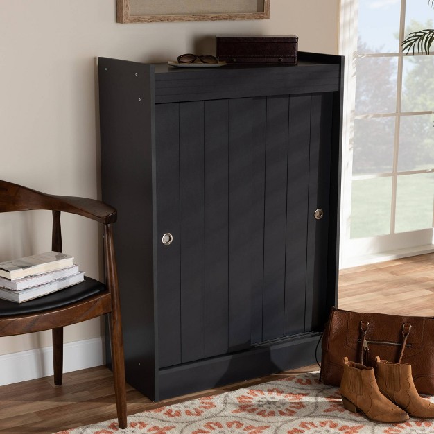 2 Door Leone Finished Wood Entryway Shoe Storage Cabinet Black Baxton Studio