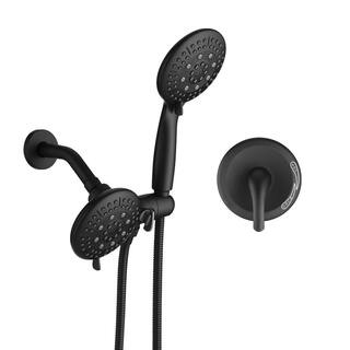 YASINU Single-Handle 6-Spray Patterns 5 in. Shower Head Faucet in Wall Mount Dual Shower Head in Matte Black (Valve Included) YNAD794MB