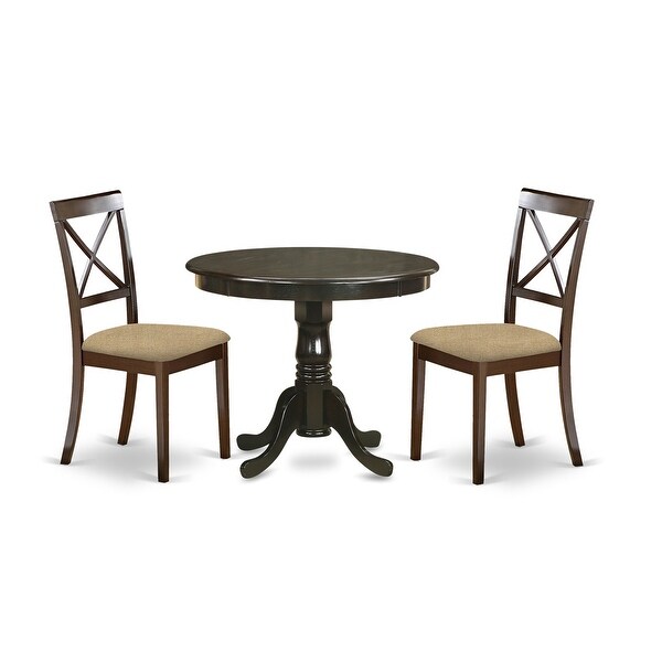 3 Piece Kitchen Set - Round Kitchen Table and 2 Dining Chairs - Cappuccino Finish (Seat's Type Options)