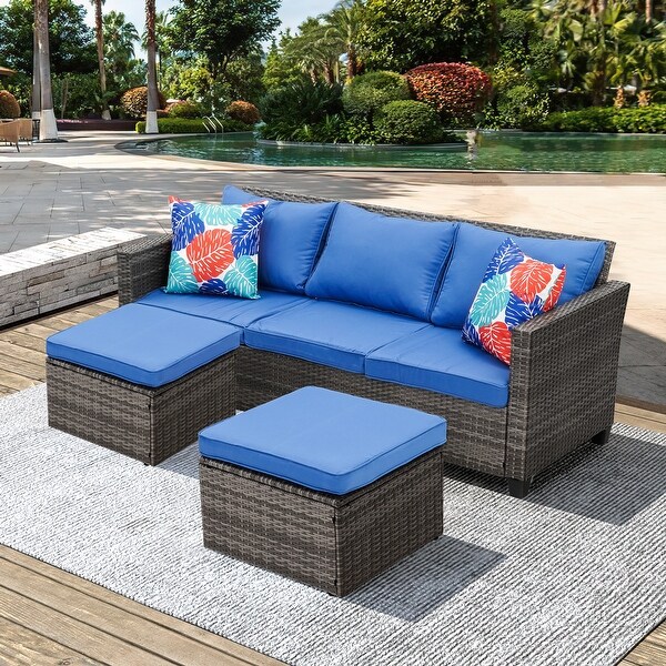 3Piece Outdoor Furniture Set AllWeather Wicker Patio Sofa with Cushions for Conversations