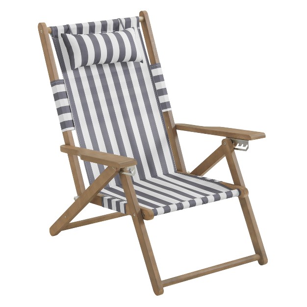 Beach Chair Outdoor Weather resistant Wood Folding Chair With Backpack Straps 4 position Reclining Seat Beach Essentials By Lavish Home gray