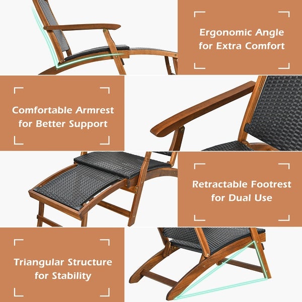 Wood Folding Chaise Lounge Chair Outdoor Foldable Chair