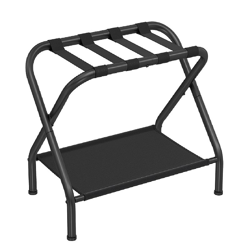 Luggage Rack with Storage Shelf， Suitcase Stand， Steel Frame， Foldable