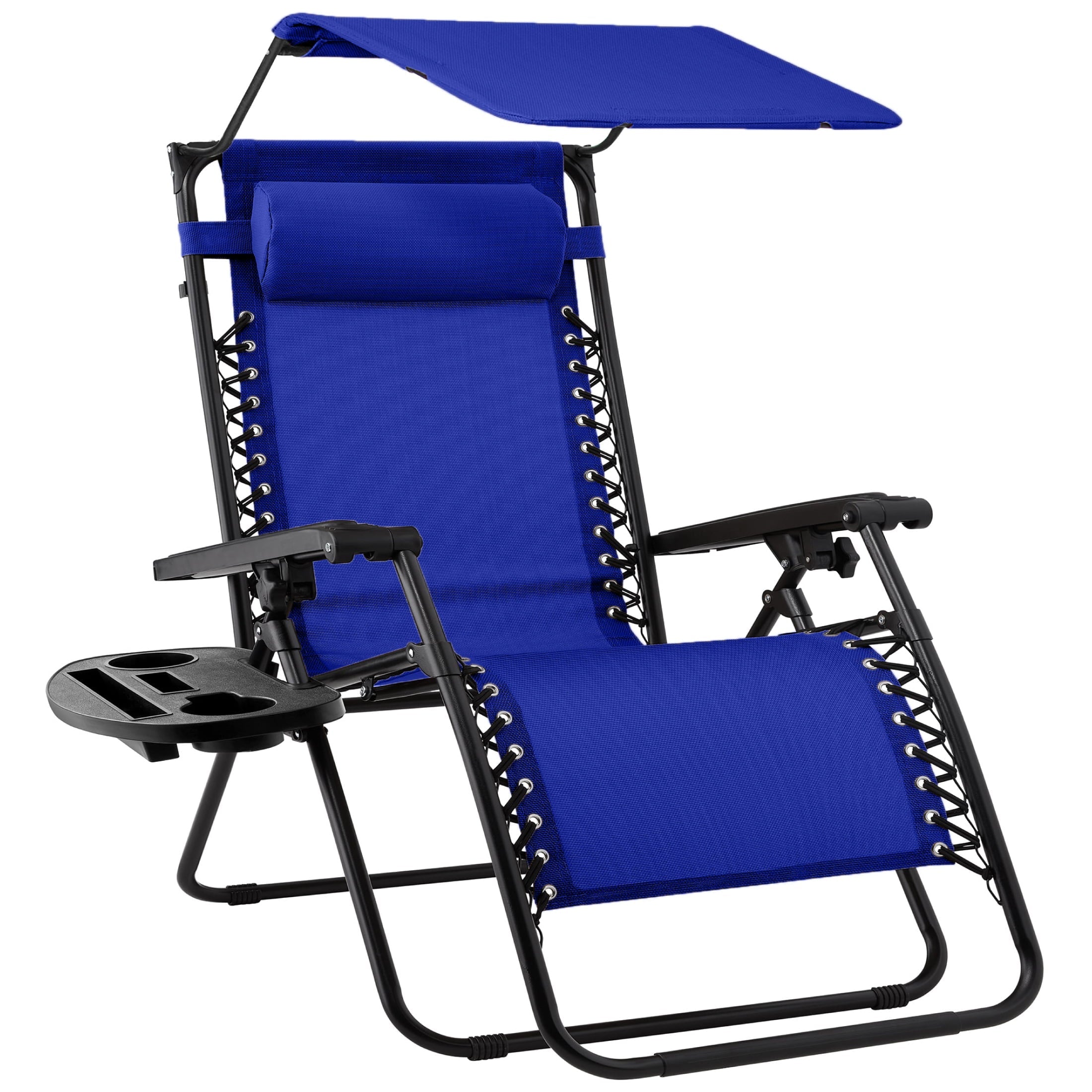 Best Choice Products Folding Zero Gravity Recliner Patio Lounge Chair w/ Canopy Shade, Headrest, Tray - Cobalt Blue