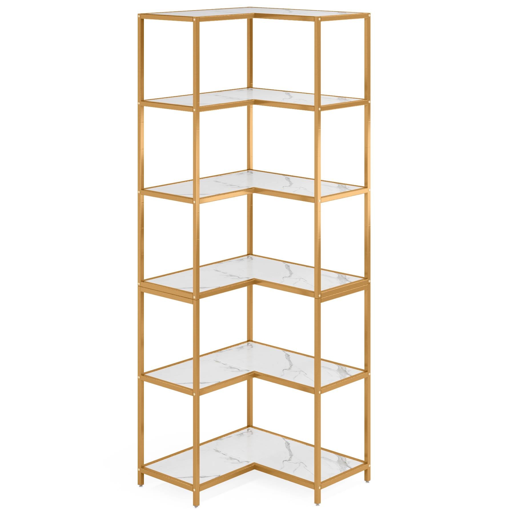 6-Shelf Corner Bookshelf, 70.5 L-Shaped Etagere Bookcase