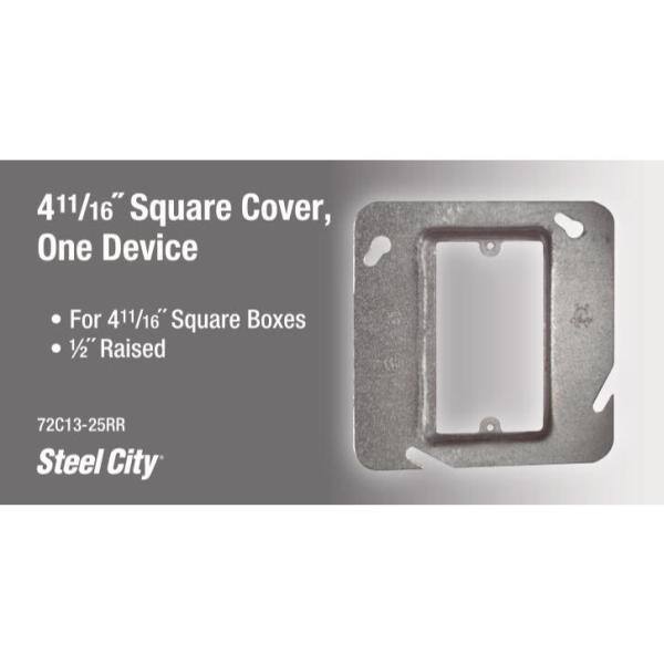 Steel City 4-1116 in. Square Single-Gang Device Cover with 12 in. Raised 72C13-25RR