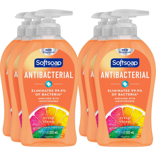 Softsoap Antibacterial Hand Soap， Crisp Clean， 11.25 oz Pump Bottle， 6/Carton (44571)