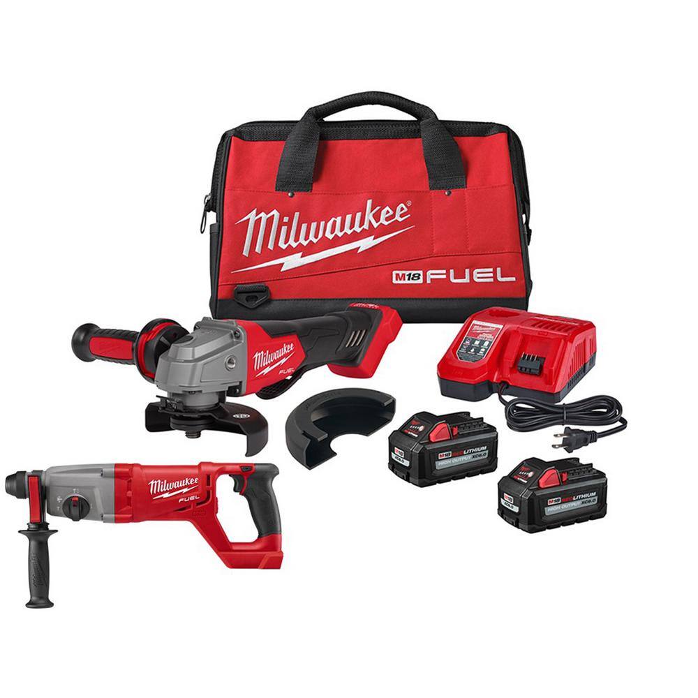 MW M18 FUEL 18V Lithium-Ion Brushless Cordless 4-12 in.5 in. Grinder with 1 in. SDS Plus D-Handle Rotary Hammer 2880-22-2713-20