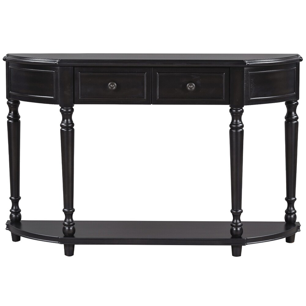 Merax Retro Circular Curved Console Table with Two Top Drawers