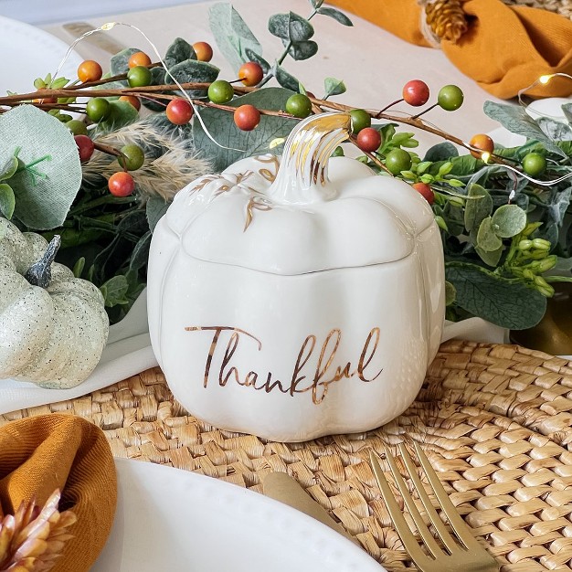 Kate Aspen Thankful White Pumpkin Decorative Bowl 23272na