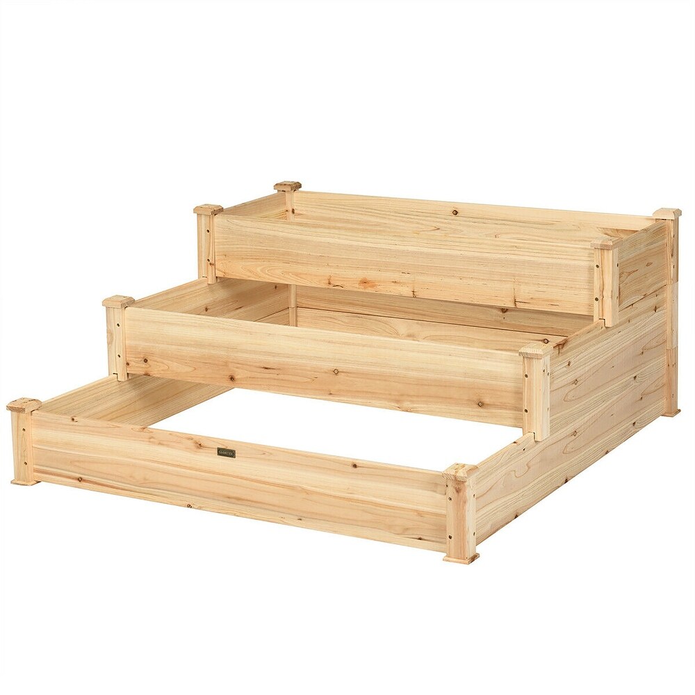 Costway 3 Tier Wooden Raised Garden Bed Planter Kit Outdoor Grow   49\