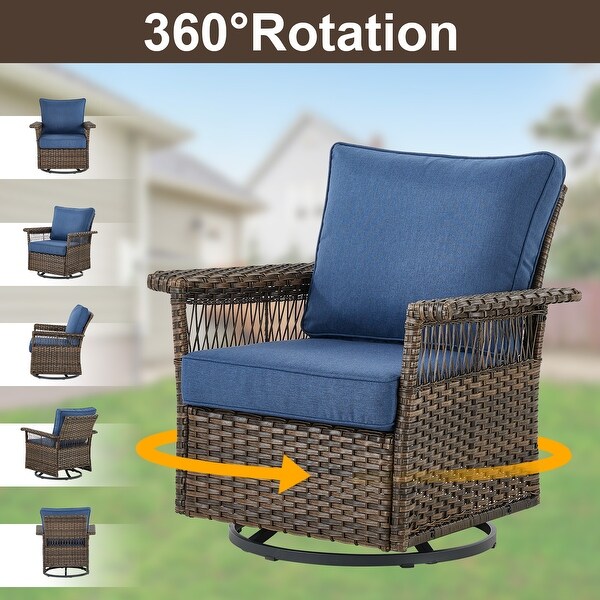 3PCS Outdoor Swivel Gliders Chair Table with Ottoman