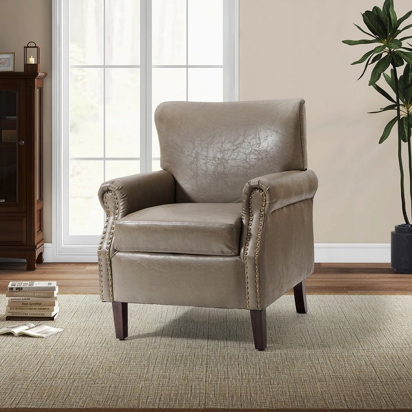 Levi Transitional Leather Armchair with Nailhead Trim Rolled Arms by HULALA HOME