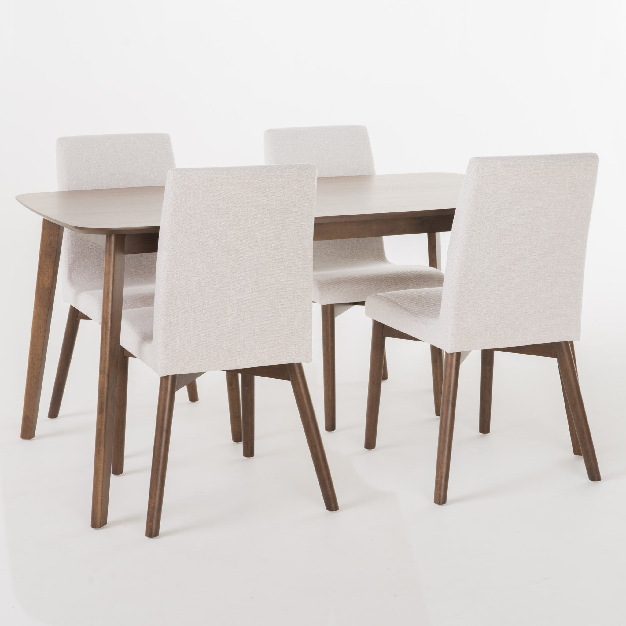 Oneida Mid-Century Modern 5 Piece Dining Set, Light Beige and Walnut