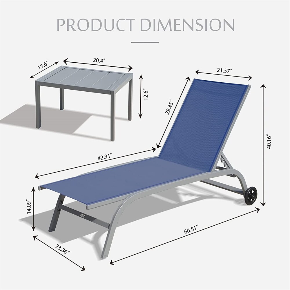 Chaise Lounge Outdoor Set of 3(2 Lounge Chairs+1 Table)