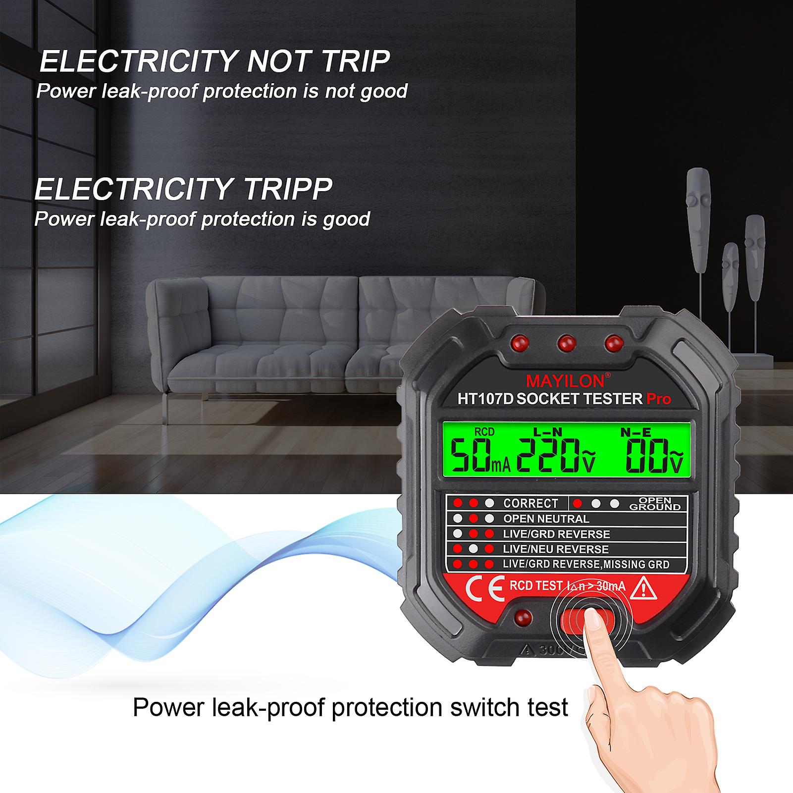 Mayilon Socket Tester Voltage Display 6 Kinds Indicator Lights 90~250v Socket Testers Phase Polarity Leakage Detector Utility Detecting Tools