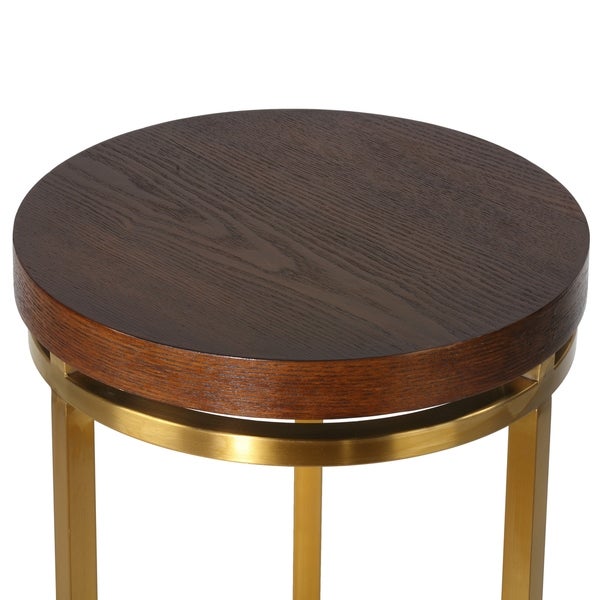 Cortesi Home Kufu Round Side Table in Gold Stainless Steel and Wood Top 14