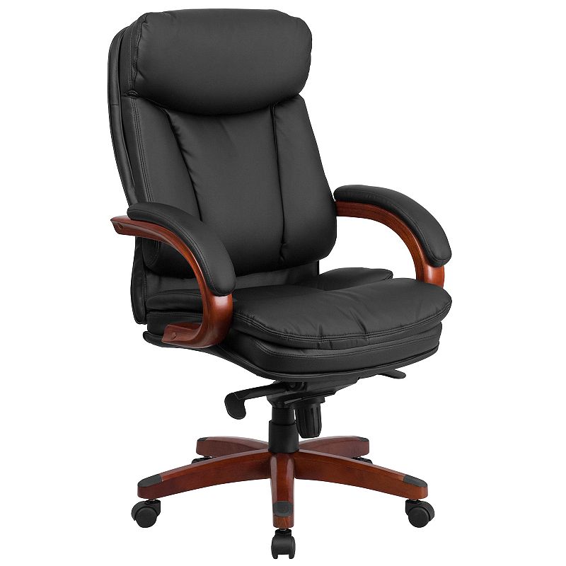 Emma and Oliver High Back Black LeatherSoft Synchro-Tilt Ergonomic Office Chair with Wood Base