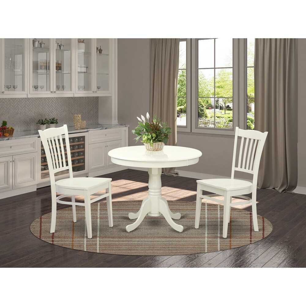 East West Furniture Kitchen Table Set  A Round Dining Room Table and Solid Wood Seat Chairs  Linen White (Pieces Options)