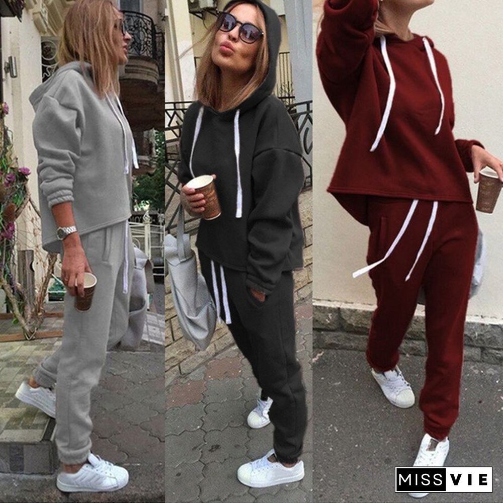 Women Fashion Tracksuit Set Sports Hoodies Long Pants Sweatshirt