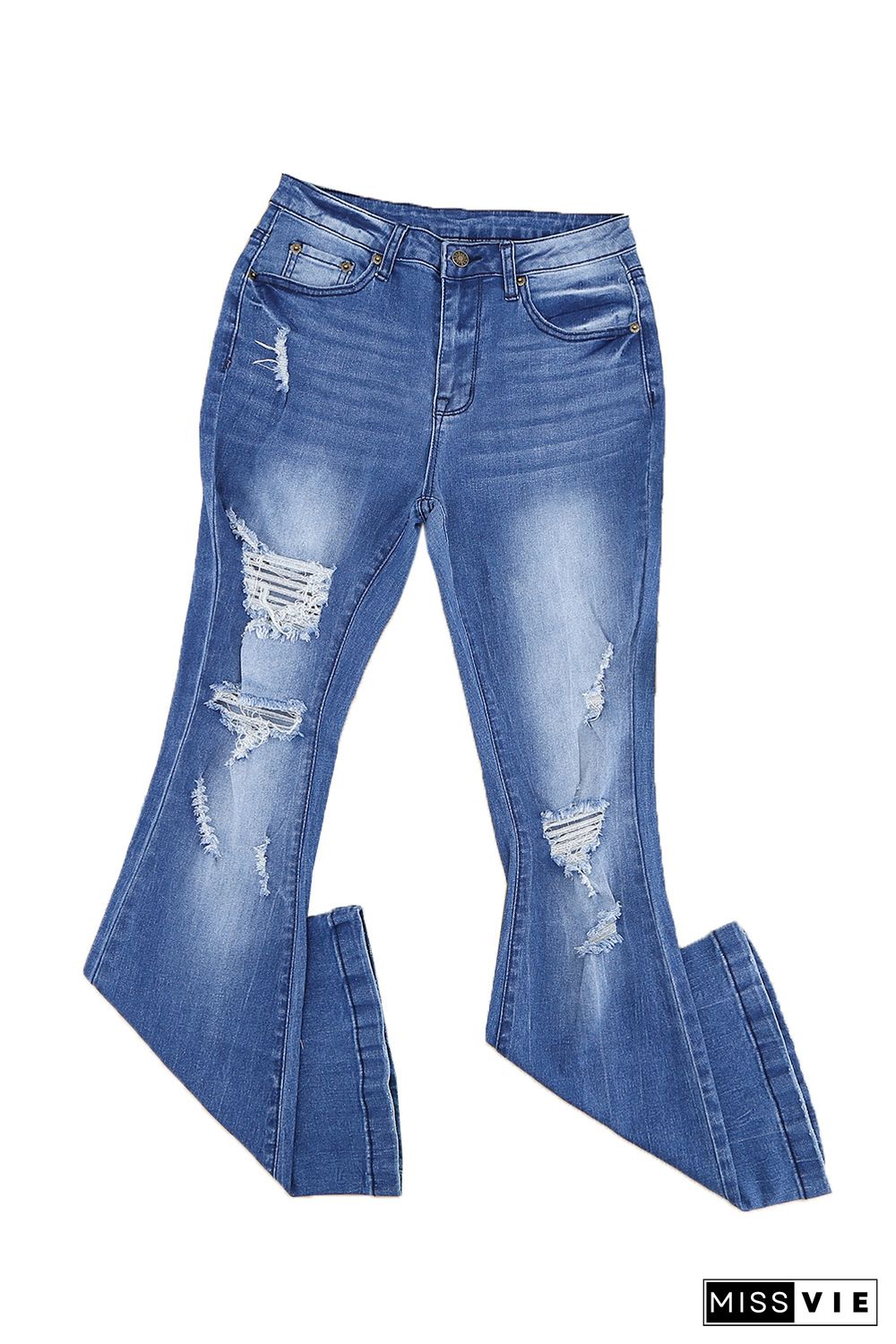 High Waist Distressed Flare Jeans