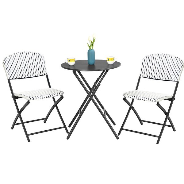 Costway 3PCS Patio Rattan Bistro Set Folding Table Chairs Garden Deck