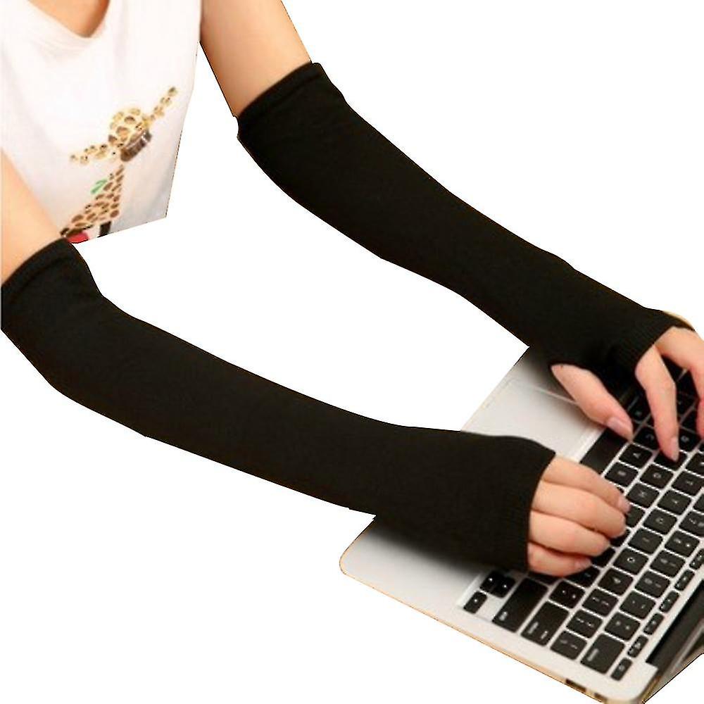 Women Winter Arm Warmers Gloves Cashmere Fingerless Long Gloves Solid Warm Gift