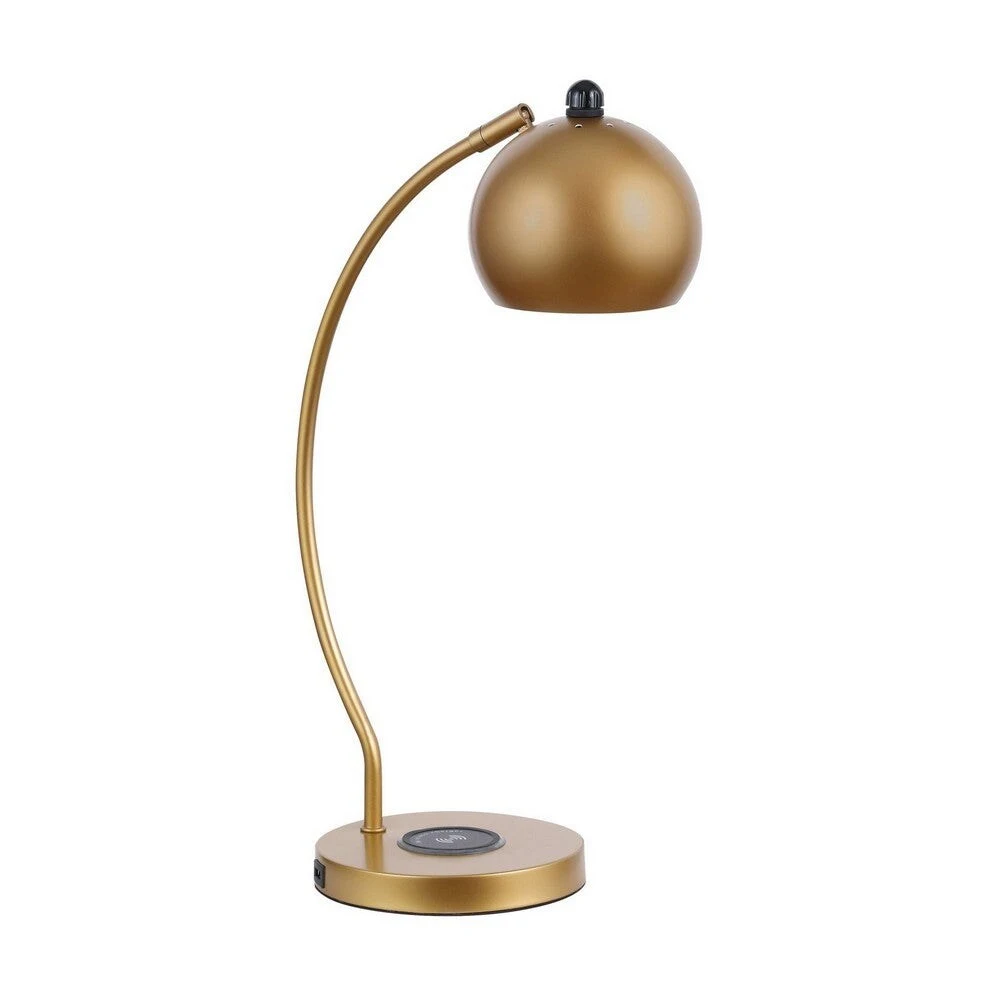 22 Inch Modern Office Table Lamp， Dome Shade， Arc Metal Base， Gold - 7L x 13.5W x 21.5H in inches