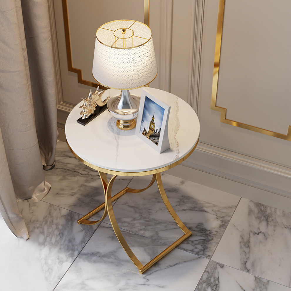 Modern Luxurious Round White Marble Stone Side Table X Base End Table   Contemporary   Side Tables And End Tables   by Homary International Limited  Houzz