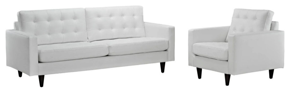 Melanie White Sofa and Armchair Set of 2   Midcentury   Living Room Furniture Sets   by Virgil Stanis Design  Houzz