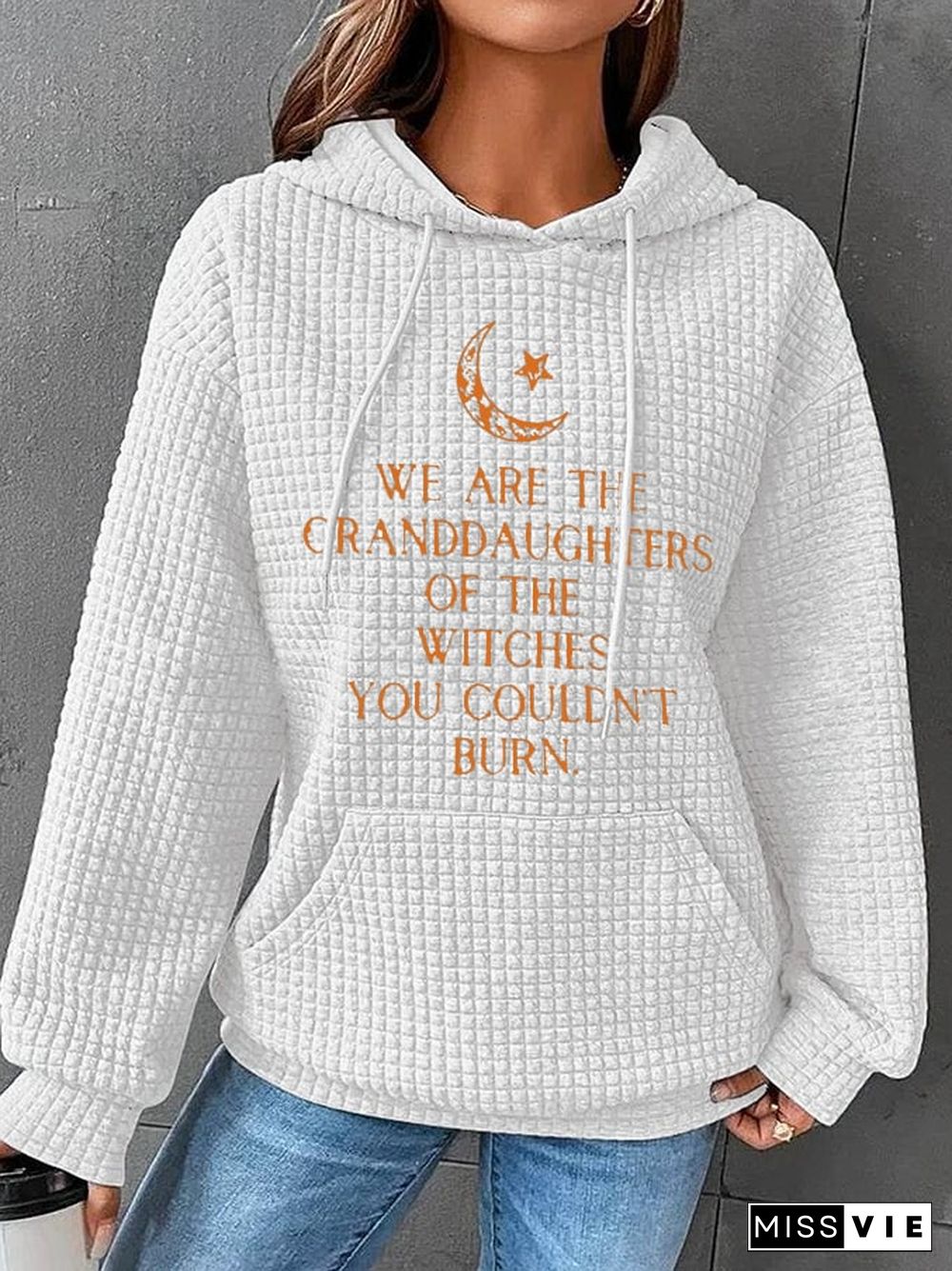 Women's We Are The Granddaughters of Witches You Could Not Burn Print Waffle Hoodie