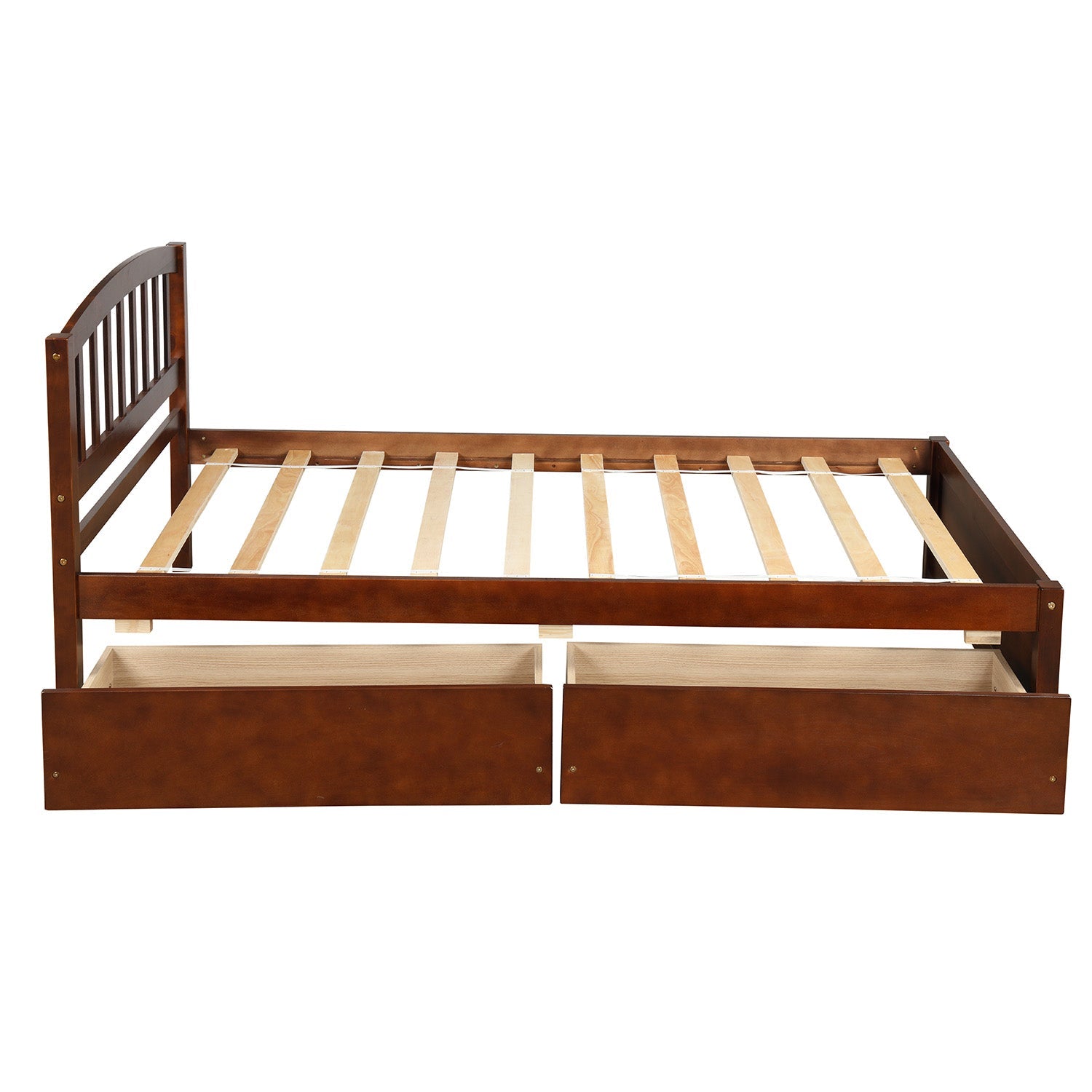 Twin Platform Bed Frame with Storage Drawers, Kids Twin Size Bed Frame No Box Spring Needed, Solid Wood Platform Beds with Headboard and Two Drawers, Modern Single Bed Bedroom Furniture, Walnut, J1169