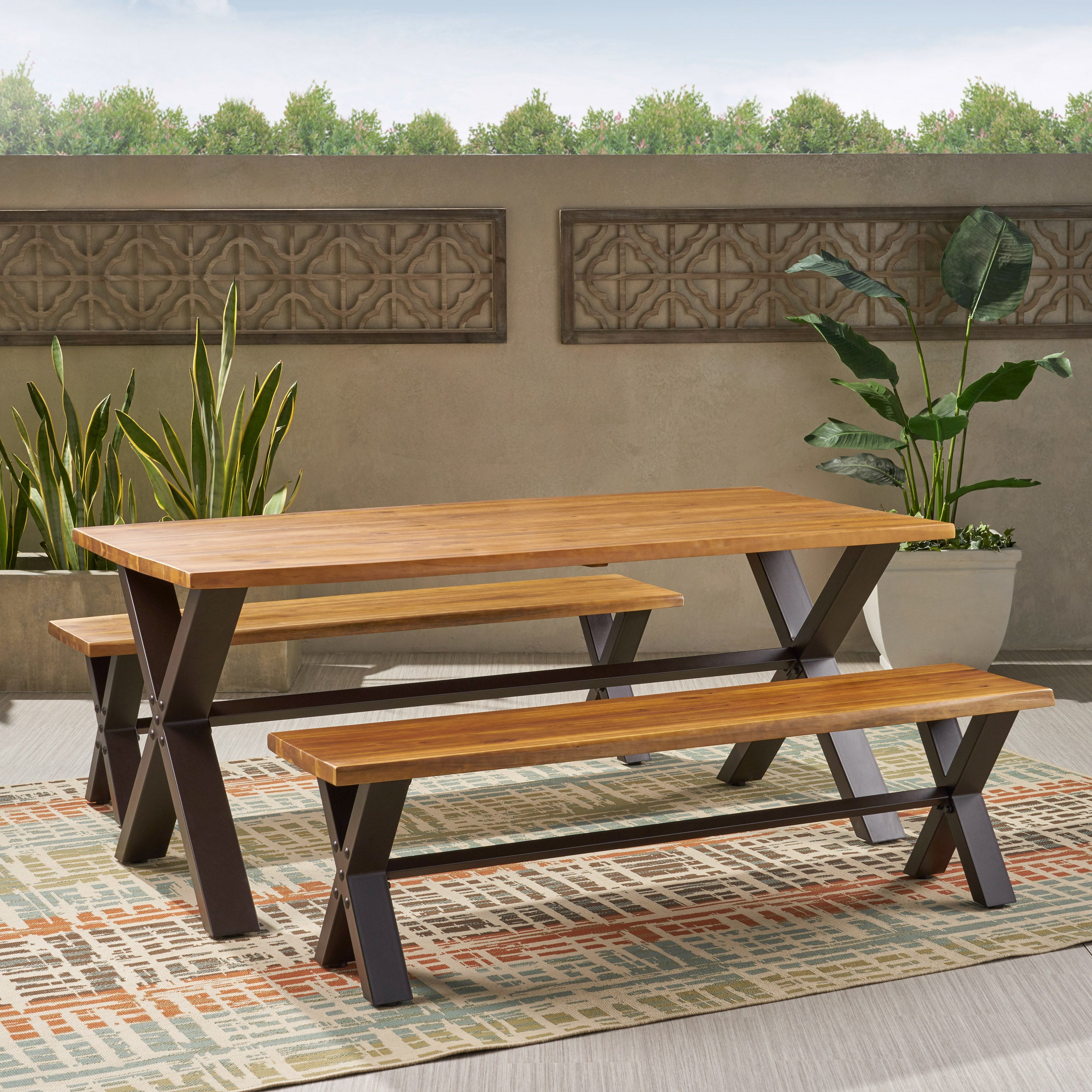 Irving Outdoor 3-piece Acacia Wood Dining Set